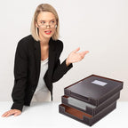 Leather Letter Tray, Office Supplies Desk Organizer for Mail Paper Files Magazines Jewelry Cosmetics,Luxury Letter Holder&Multipurpos Stackable Office Desktop Storage Box,Coffee