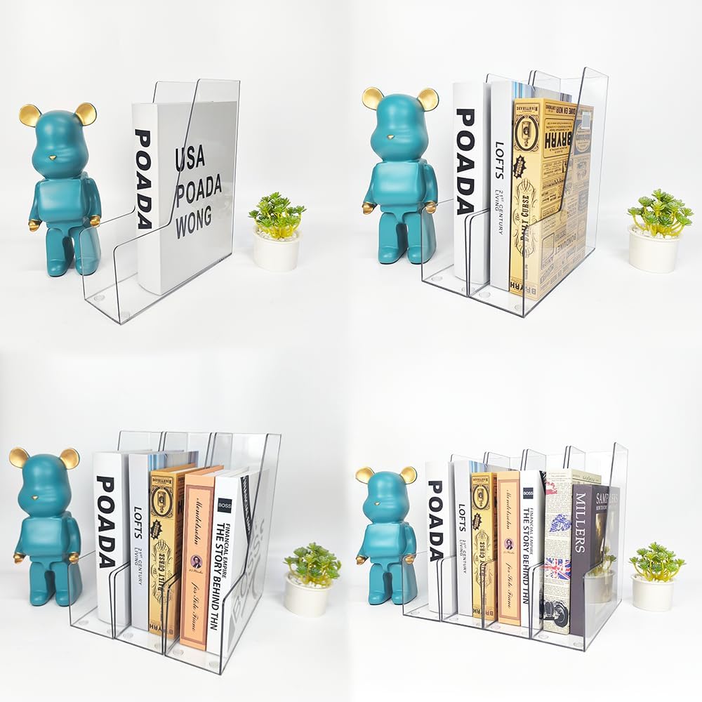 Vertical File Holder, 2 Pack Plastic Document Organizer and Clear Magazine Holder, Multi-purpose for Home Office (Clear)