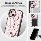MOSNOVO Magnetic Case for iPhone 15, 10ft Military-Grade Protection, Compatible with Magsafe, Shockproof Phone Case for iPhone 15 - Cherry Blossom - Clear Black