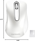 memzuoix 2.4G Wireless Mouse, 1400 DPI Computer Mice with USB Receiver, Portable Wireless USB Mouse Battery Powered Cordless Mice for Laptop, PC, Desktop, 5 Buttons (White)