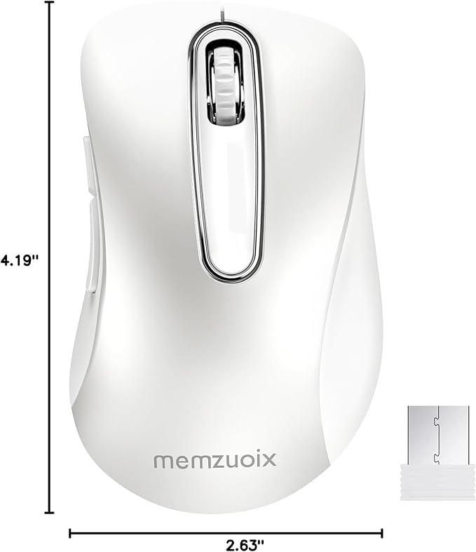 memzuoix 2.4G Wireless Mouse, 1400 DPI Computer Mice with USB Receiver, Portable Wireless USB Mouse Battery Powered Cordless Mice for Laptop, PC, Desktop, 5 Buttons (White)