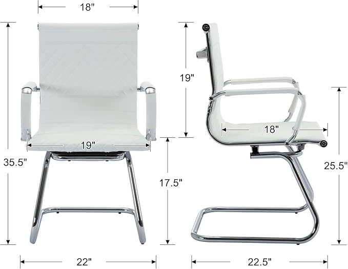 Office Guest Chairs - Reception & Waiting Room Set of 4, Modern PU Leather Desk Chairs, White