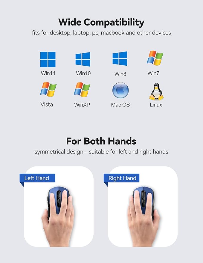 TECKNET Wireless Mouse for Laptop, 2.4G Wireless, 5-Level 4800 DPI, Silent with Receiver & 6 Buttons, 18 Months Battery Life, USB Portable for Mac, Chromebook