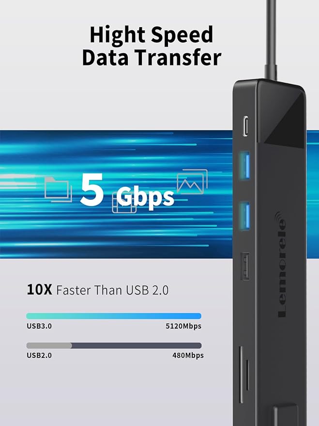 Lemorele 13 in 1 USB C Docking Station for Triple Monitors, Dual 4K HDMI, 1000M RJ45, VGA, 4 USB 3.0/2.0, SD/TF, 3.5MM Audio, USB C 3.0, 100W PD, Compatible with Type C Laptops