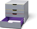 Durable VARICOLOR 4 Lockable Drawer Unit - Gray Desktop Filing Drawer Set with 4 Color Coded Draws - Letter Size Files - Top Draw is Lockable - Perfect for Storing Documents and Paper Work