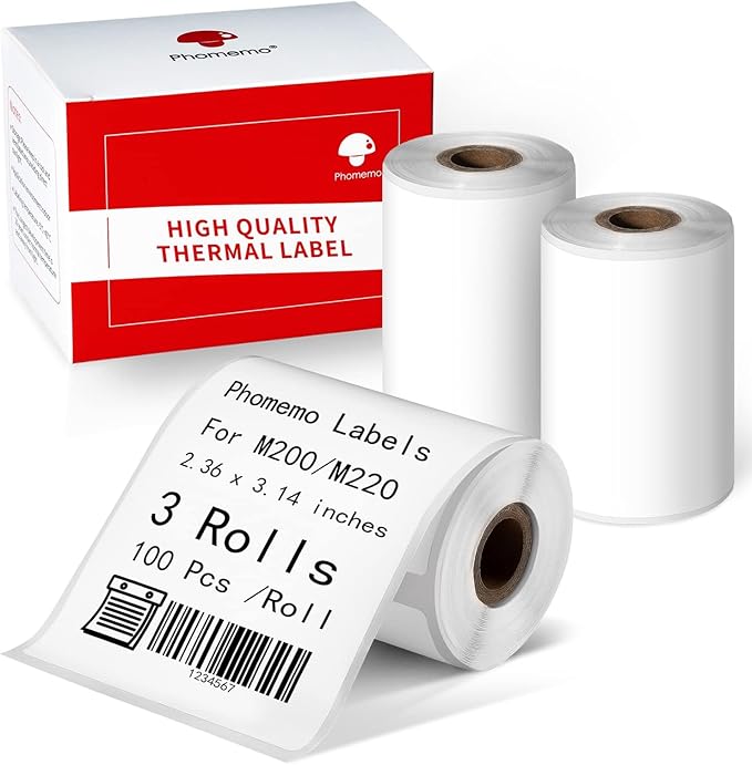 Phomemo 2.36" x 3.14" Multipurpose Labels, Thermal Sticker Label, Premium Adhesive,Compatible with M220 M250 M260 M221 M200 Printer for Logo Design, QR Code, Name Tag, Inventory, 3 Rolls