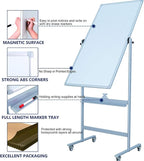 40" x 28" Double-Sided Mobile Whiteboard with Wheels | Rolling Magnetic Dry Erase Board on Stand | Adjustable Height Silver Frame White Board for Office, Classroom & Home