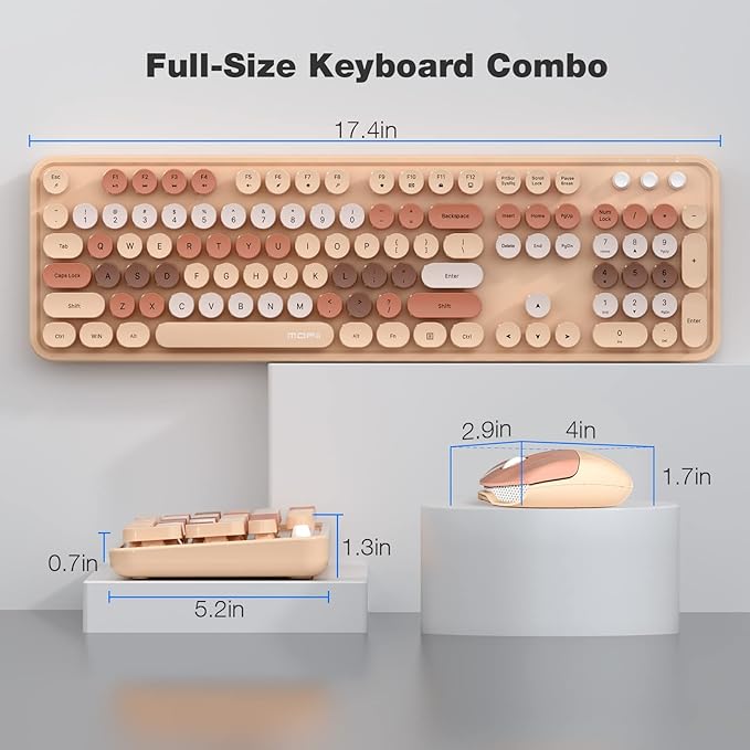 MOFII Wireless Computer Keyboard and Mouse Combo, Typewriter Full Size Keyboard with Number Pad and 2 in 1 USB Connected Mouse for PC Computer Laptop Desktop Windows (Milk Tea)