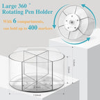 Large Acrylic Pen Holder for Desk, 6 Slots 360-Degree Rotating Pencil Holder Marker Organizer for Kids, Caddy Art Supply Organizer Crayon Organizers for Office School