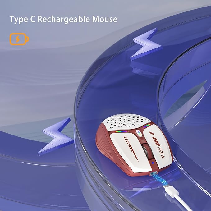 Uciefy Bluetooth Wireless Mouse, (BT5.0/5.1+2.4GHz) USB C Rechargeable LED Mouse Battery Level Visible, Honeycomb Magnetic Shell Cover with USB Receiver & Type-C Adapter for Laptop/PC/Mac/iPad-Red