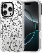 MOSNOVO Case for iPhone 16 Pro, [Buffertech 6.6ft Military-Grade Drop Protection] [Anti Peel Off Tech] Clear TPU Bumper Phone Case Cover Design - Abstract Face Line Art