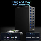 8 Bay Hard Drive Enclosure with Cooling Fan for 2.5/3.5" SATA HDD/SSD with USB A/C 3.0 Cable, 3.5 Hard Drive Enclosure Supports 160TB Capacity, Tool-Free HDD Enclosure, DAS(NO RAID/NAS)