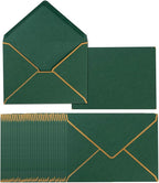 50 Pack A4 Envelopes Dark Green 4x6 Self-Adhesive V Flap Envelopes with Gold Border for Office, Wedding Gift Cards, Invitations, Graduation, Baby Shower, Parties (4.25x6.25 inches)