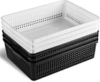 A4 Size Plastic Storage Basket,Desktop File Paper Letter Organizer Tray, 6-Packs (White+Black)