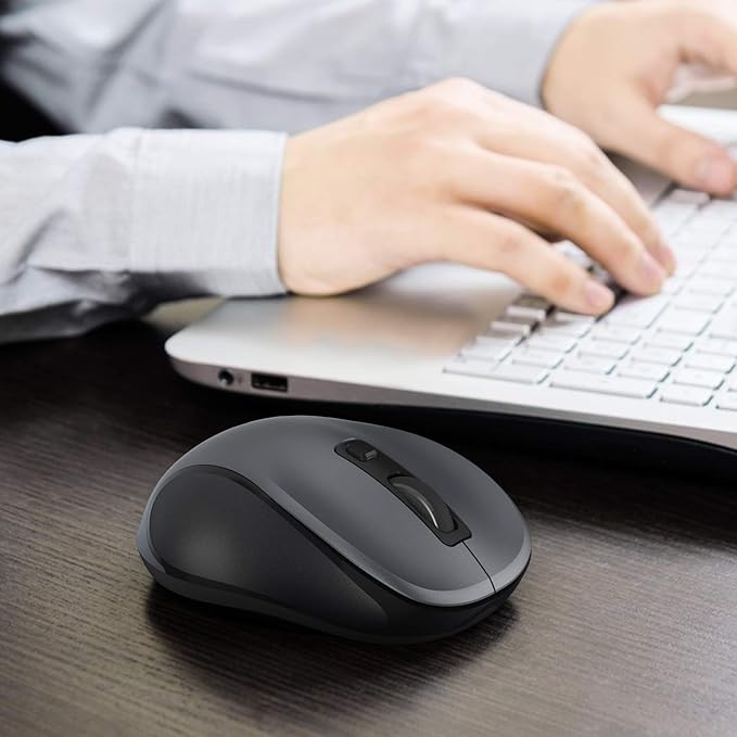 WisFox 2.4G Wireless Mouse for Laptop, Ergonomic Computer Mouse with USB Receiver and Type-C Adapter, 3 Adjustable Levels, 6 Button Cordless Mice for Windows Mac PC Notebook (Grey and Black)
