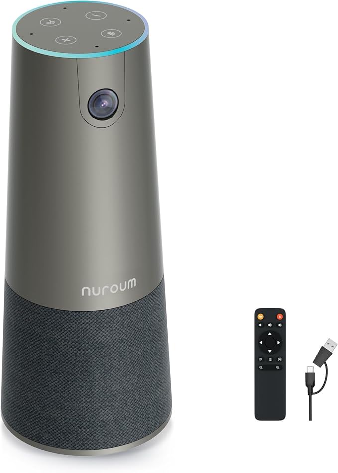 NUROUM C46 4K Video Conference Webcam, 8MP CMOS/AI Auto-Framing/5x Zoom, Conference Room Camera with Noise Cancelling Microphone&Speaker, 16ft Voice Pickup for PC/Laptop Zoom/Teams