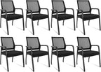 Desk Chair No Wheels, Arm Chair with Ergonomic Lumbar Support and Thickened Seats Cushion, Waiting Room Chairs for Office School Church Guest Reception, 8 Pack Black