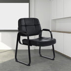 CLATINA Big & Tall Waiting Room Guest Chair with Bonded Leather Padded Arm Rest and Sled Base for Office Reception Lobby and Conference Desk, Black