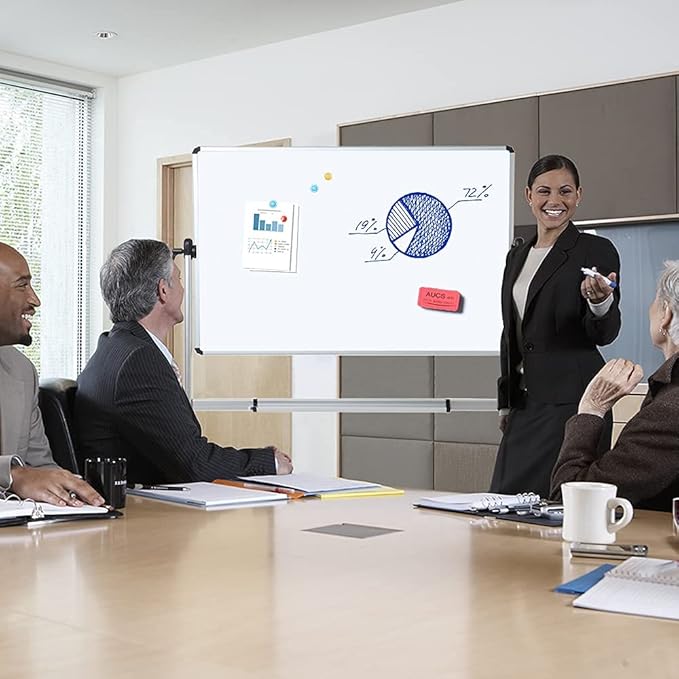 VIZ-PRO Double-Sided Magnetic Mobile Whiteboard, 60 x 48 Inches, Rolling Dry Erase Board Easel Stand on Wheels with Aluminium Frame for School Office Home 5' x 4'