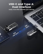 RAOYI 512GB USB C External SSD, 2-in-1 Solid State Drive Up to 450MB/s Dual USB 3.2 + Type-C Thumb Drive Portable SSD Drive for iPhone 15/16, Android, Tablet, PC and PS4