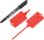 50 Car Key Tags with Labels Plastic Car Dealership Key Tags Self Locking Automotive Identifiers Blank Shop Labels with One Pen (Red)