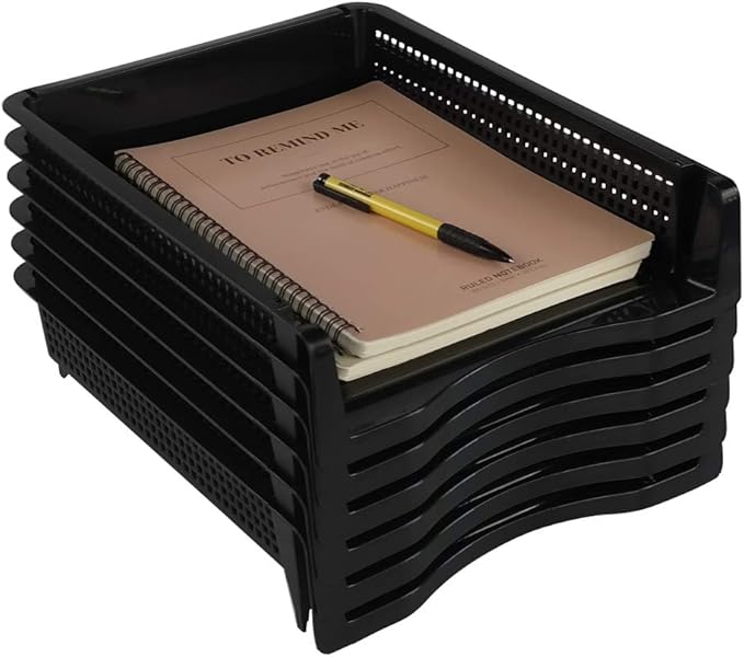 Ggbin 6-Tier Desktop A4 Paper Organizer Tray, Stackable File Trays for Storage, Black