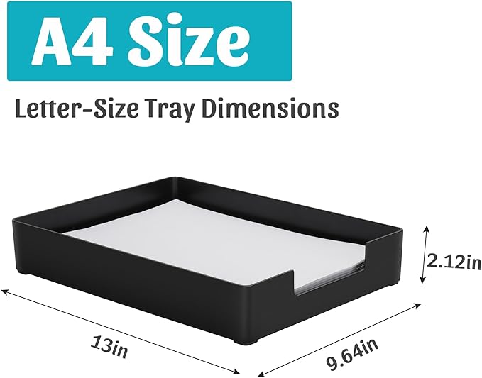 Letter-Size Tray Desk Letter Tray Paper Tray, Sturdy Heavy-Duty Plastic Printer Paper Tray, Single-Tier Stackable File Storage Organizer for Office Home (1, Black)