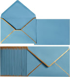 50 Pack A4 Envelopes Dusty-Blue 4x6 Envelopes Self-Adhesive V Flap Envelopes with Gold Border for Office, Wedding Gift Cards, Invitations, Graduation, Baby Shower, Parties (4.25x6.25 inches)