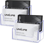 Uniclife 2 Pack Acrylic Business Card Holder for Desk 2 Slots Clear Business Card Display Stand for Men & Women Desktop Business Card Organizer Card Stand for Office Home Exhibition, 120 Card Capacity