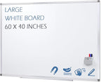 SWANCROWN Magnetic Dry Erase Board 60" x 40" Large White Board, with 2.5 cm Thick Aluminum Frame, Long Marker Tray & Magnretic Pen Holder – Whiteboard for Wall, Offices, School, Meeting Rooms