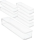 Plastic Clear Drawer Organizers. Bathroom, Kitchen, Bedroom, Gadgets, Office Organizer Bins, Storage Trays. Heavy Duty, Stackable. 12" x 3" x 2" Set of 6