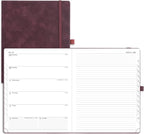 POPRUN Weekly Planner 2026 (Large 8.5" x 10.5") Calendar 12 Months Notebook with Horizontal Layout, Leather Soft Cover, Monthly Tabs, Inner Pocket, 100GSM Thick Paper, Pen Holder - Claret