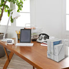 2 Pack Clear Acrylic Magazine File Holder Plastic Desk Organizer with Handle, Acrylic Vertical File Folder Bin Storage File Folders Magazine Rack Document Storage Organizer for Home Office