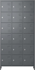 Metal Storage Locker with 18 Doors and Business Card Holder,Metal Lockers for Employees with Lock for School Garage Office Gym,Assembly Required,Dark Grey