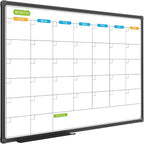 JILoffice Dry Erase Calendar Whiteboard - Magnetic White Board Calendar Monthly 36 X 24 Inch, Black Aluminum Frame Wall Mounted Board for Office Home and School