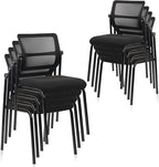 CLATINA Stacking Armless Office Waiting Room Chair with Adjustable Backrest, Stackable Mesh Guest Reception Desk Chairs with Ergonomic Lumbar Support for Conference Lobby Side School, Black, 8 Pack