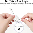 1.57 Inch Plastic Key Tags Round White Item Identifiers with Blank Paper Label Stickers and Pen, Metal Split Ring Tags Ideal for Home,Office and Rental Management Use,100 Pack