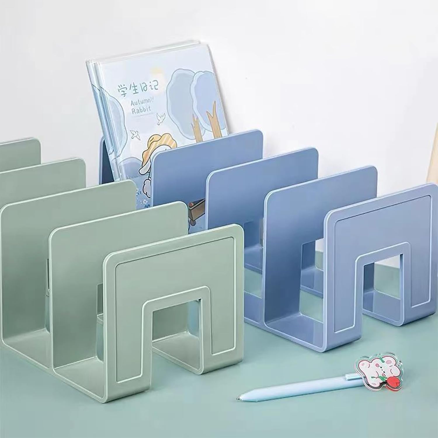 2PCS Acrylic File Organizer for Desk, Desktop Document/Mail Organizer, 4 Compartments Plastics Invisible Bookshelf Floating (12.5" x 5.7" x 5", SkyBlue)