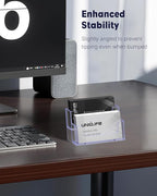 Uniclife 4 Pack Acrylic Business Card Holder for Desk 2 Slots Clear Business Card Display Stand for Men & Women Desktop Business Card Organizer Card Stand for Office Home Exhibition, 120 Card Capacity