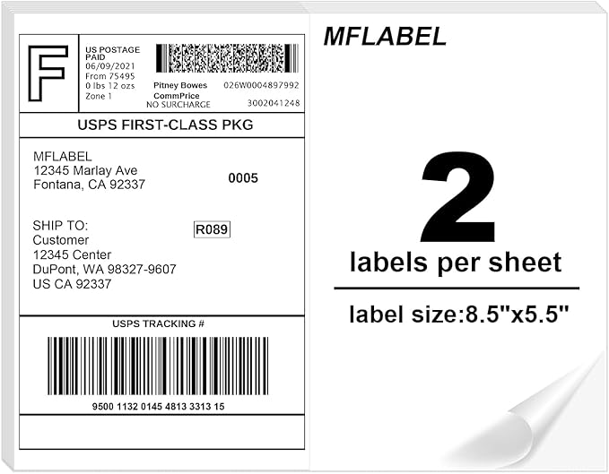 MFLABEL Half Sheet Label Laser/Ink Jet Shipping Label 8.5 x 11 Inches Packaging Labels, Address Labels for Laser & Inkjet Printers, 800 Count(400 Sheets)