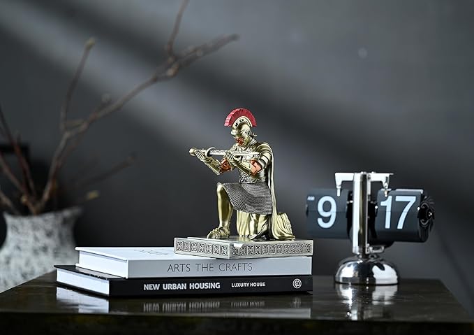 Roman Praetorian Prefect Warrior Knight Pen Holder Desk Ornament Resin Praetorian Guard Mobile Phone Stand Desk Accessories and Organizer for Office with a Letter Opener (Bronze)