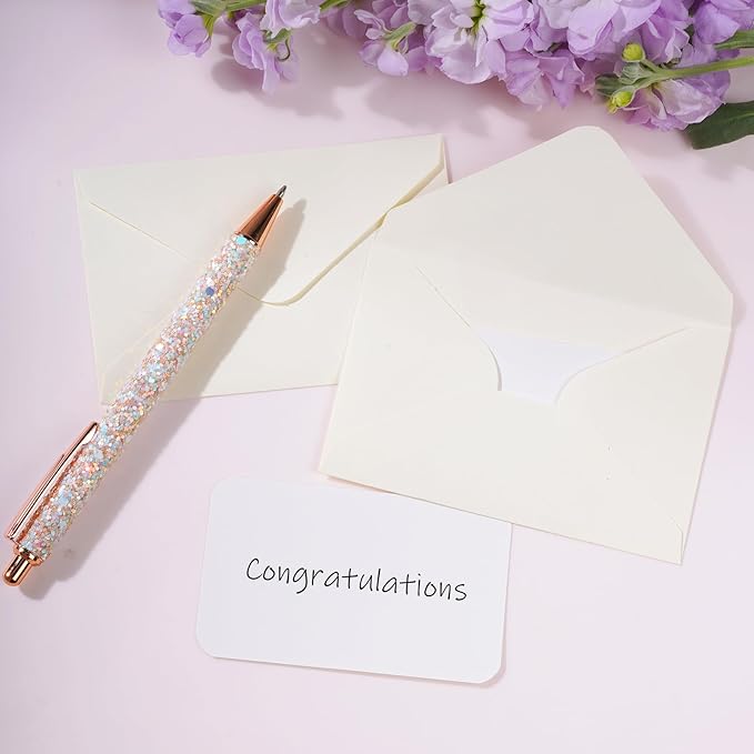 jiebor 100 Sets Small Envelopes with Small Blank Gift Business Card Wedding Invitation Pocket Envelopes for Graduations Wedding Shower Holiday 4.37 x 2.91 Inch Ivory