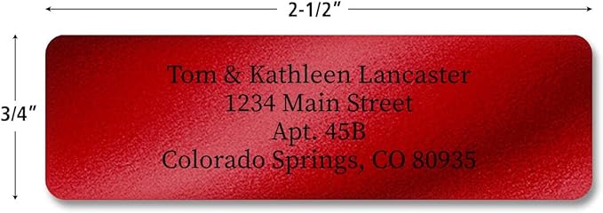 Colorful Images Red Metallic Foil Rolled Return Address Mailing Labels with Dispenser, Customize with Name & Shipping Address, 250 Self Adhesive, Easy Peel Sticker Label Roll, 3/4" x 2 1/2"