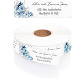 Blue Floral Rolled Address Labels / 250 Personalized Return Address Labels/Designer Address Stickers in Elegant Plastic Dispenser