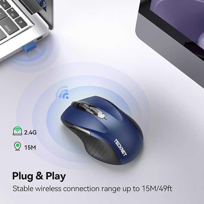 TECKNET Wireless Mouse for Laptop, Silent Mouse Quiet Click, Computer Mice Wireless, 6 Adjustable 4000 DPI Computer Mice - Blue