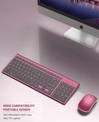 Wireless Keyboard Mouse Combo,J JOYACCESS 2.4G Compact and Ultra Slim Wireless Keyboard and Mouse for Windows, Computer, Desktop, PC, MacBook Air, Laptop-Wine Red