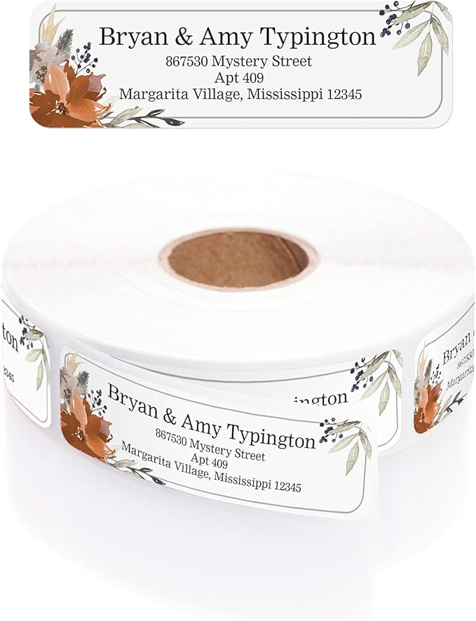 Indie Floral Rolled Address Labels/Roll of 250 Personalized Return Address Labels/Designer Return Address Stickers in Elegant Plastic Dispenser