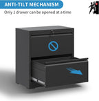 2 Drawer Lateral File Cabinet with Lock, 26.8" Wide Metal Filing Cabinets for Home Office, Steel Storage File Cabinet for Letter/Legal/F4/A4 Size with Hanging Bars, Assembly Required(Black)