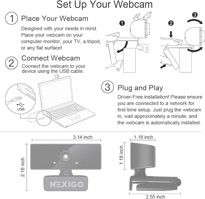 NexiGo N660 1080P Business Webcam, Dual Microphone & Privacy Cover, USB FHD Web Computer Camera, Plug and Play, for Zoom/Skype/Teams/Webex, Laptop MAC PC Desktop