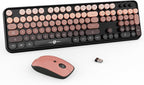 FD Wireless Keyboard and Mouse Combo - 2.4G Full-Sized Cute Colorful Mouse and Keyboard with 104 Round Keys Retro Typewriter Keyboard for Laptop/Windows/PC - Black Gradient